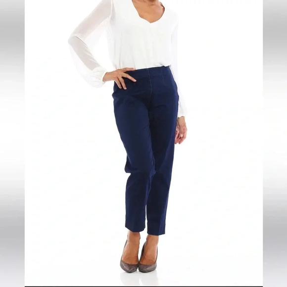 Piazza Sempione blue stretch denim crop pants side zip Size 42 Size 6 - Picture 2 of 13